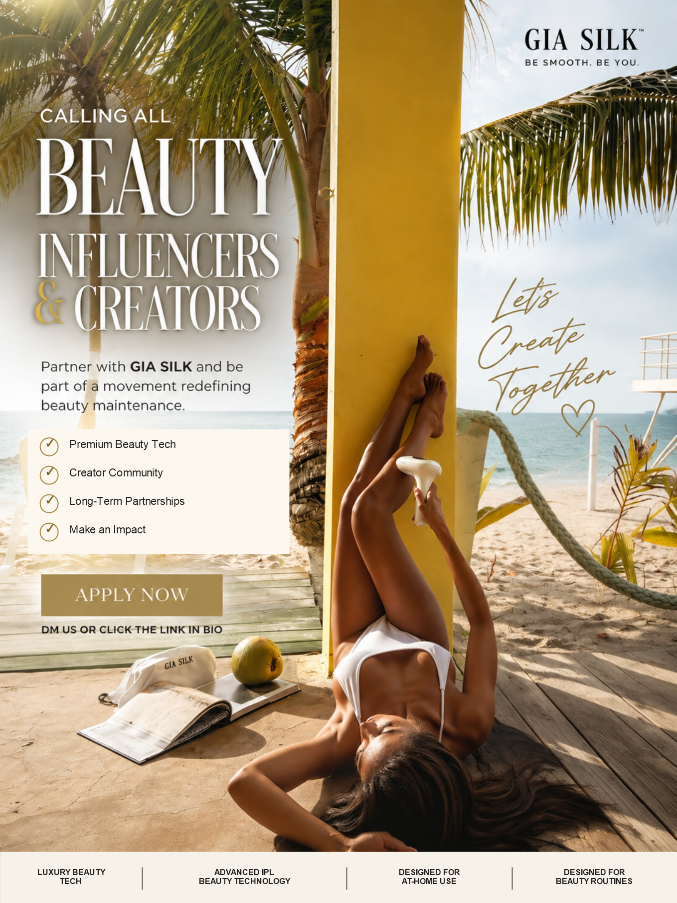 GIASILK beauty Influencer and Creator campaign artwork with Apply Now invitation